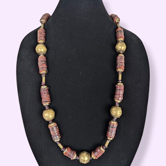 Vintage African Heishi Vinyl Beaded Necklace - Picture 2 of 5